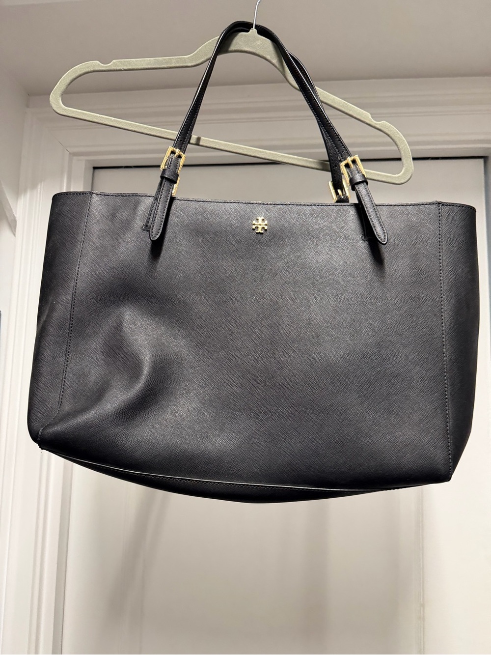 Tory Burch Black Leather Saffiano Tote with Gold Hardware - Picture 1 of 4